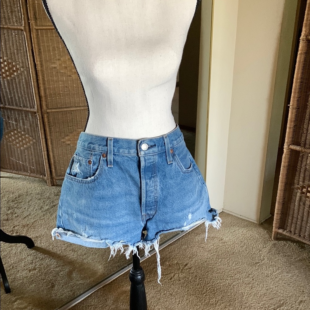 Levi's 501 original fit Blue Jean Shorts  distressed Cut-Offs